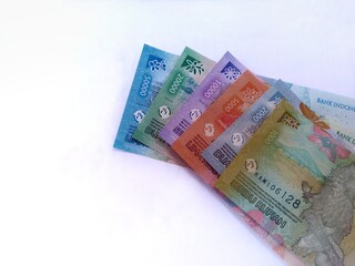Indonesian Rupiah money. Banknotes from Rp. 1000 to Rp. 50,000 - New 2022 serie isolated on white background