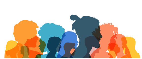 Group side silhouette men and women of different culture