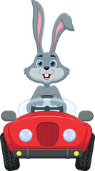cartoon funny rabbit driving a car