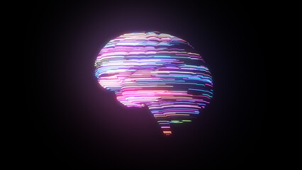 3D render of human brain with dynamic glow colourful surface