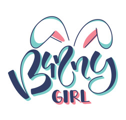 Bunny girl colored lettering with doodle ears. Vector illustration