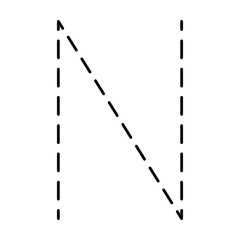 Tracing Alphabet letter N prewriting dotted line element for kindergarten, preschool and Montessori school kids worksheet for handwriting practice activity.