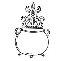 The linear element of Halloween is a witch's cauldron in the style of doodles. PNG illustration for postcards, invitations, scrapbooking, stickers, advertising on a transparent background