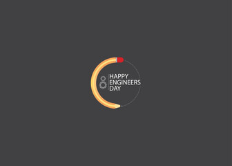 happy engineer day concept. round pencil, wheel, and happy engineer day text. isolated on black background.