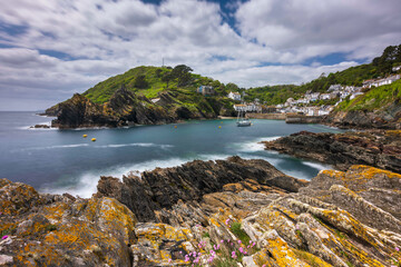 Beautiful Cornish fishing village of Polperro, nestled between the cliffs on the South coast of Cornwall, England