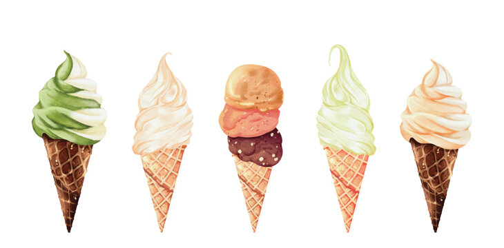 Set of ice cream watercolor vector design