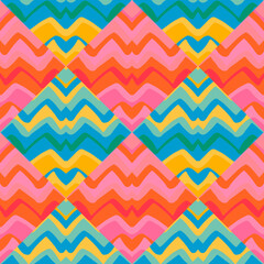 Creative zigzag mosaic seamless pattern. Hand drawn wave tile endless wallpaper. Abstract line ornament.