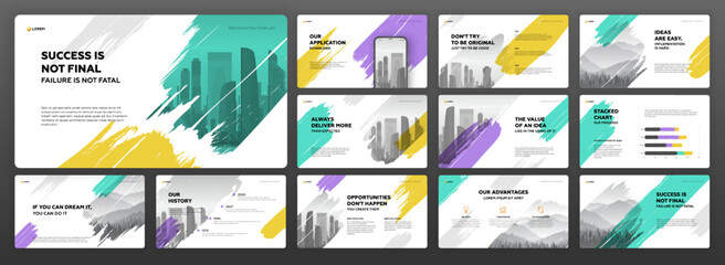 Creative powerpoint presentation templates set. Use for modern keynote presentation background, brochure design, website slider, landing page, annual report, company profile.