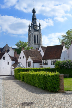 View to the St. Martins Church from the Saint Elisabeth Beguinage, Kortrijk, Flanders, Belgium