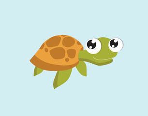 Cute vector turtle. Funny cartoon turtle. Sea animal. Cartoon character. Little turtle with big eyes.