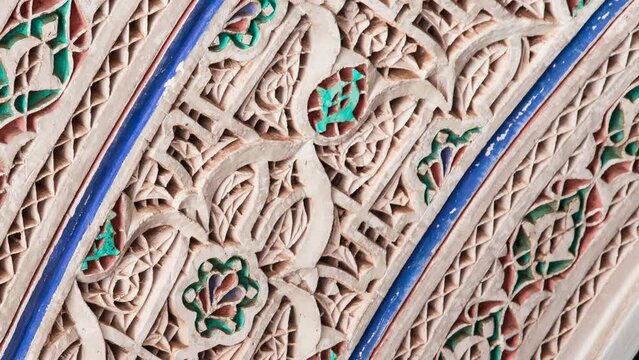 close up of Moroccan traditional handmade arabesque patterns - culture and craftsmanship