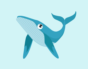 Cute whale. Funny cartoon whale. Blue whale. Ocean animal. Cartoon character.