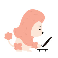 A cute dog gets its claws sawed off. Manicure for a poodle. Vector kawaii - obrazy, fototapety, plakaty