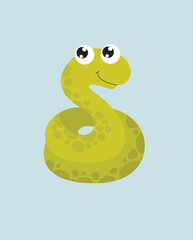 Fototapeta premium Cute vector snake. Little cartoon snake. Jungle animal. Dangerous wild animal. Cartoon character.
