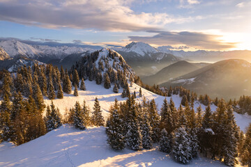 Winter season in Orobie Alps during sunrise, Presolana peak in Bergamo province, Lombardy district, Italy