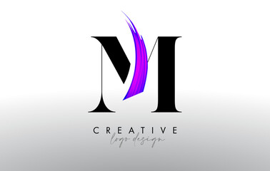 Brush Letter M Logo Design with Creative Artistic Paint Brush Stroke and Modern Look Vector