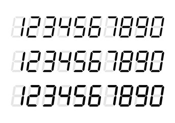 Digital number italic vector isolated on white background.Calculator digital numbers.Led digit set. - obrazy, fototapety, plakaty