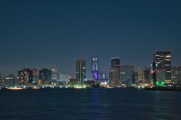 Night view of the Tokyo Bay area, Tokyo bay and skyscrapers, Tokyo, Japan