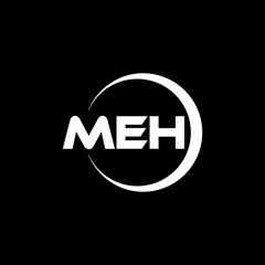 MEH letter logo design with black background in illustrator, cube logo, vector logo, modern alphabet font overlap style. calligraphy designs for logo, Poster, Invitation, etc.