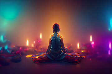 Sound healing therapy and Yoga meditation ,. A tranquil essence for mental health, stress relief, and inner peace.  generative Ai  
