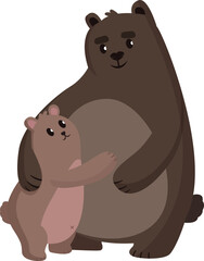 Illustration for father's day. The bears hug. Daddy bear hugs his son bear. Little cute bear.
