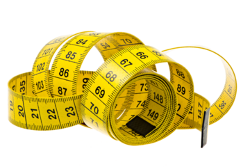 Closeup of an isolated yellow measuring tape