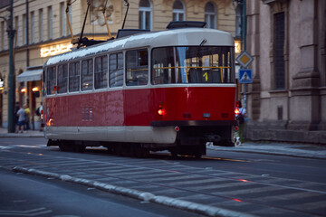 Naklejka na ściany i meble Tram public transportation in Praha, Czech republic.
