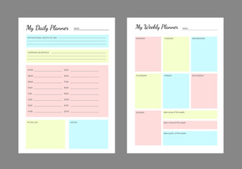 SET Planners Template of personal daily and weekly plan, monthly, weekly planner and Trendy colors. Planner weekly and monthly