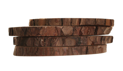 Cross section of tree trunks, stumps isolated on white  