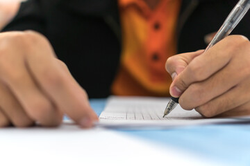 Business people note report and learning for Document paperwork business note in meeting room,...