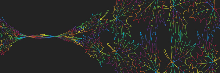 Abstract black background with colorful leaves