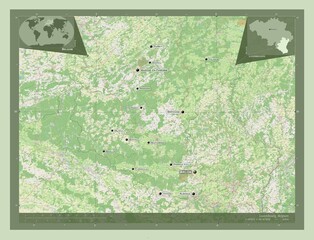 Luxembourg, Belgium. OSM. Labelled points of cities