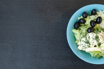 Iceberg, Tomato, Cucumber and Olive Salad