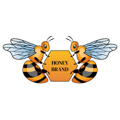 Vector logo for a honey shop. Bee logo vector. Design illustration with bee, honeycomb, for honey brand. Premium package and advertising template. Honey products, apiary and beekeeping branding.