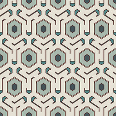 Honeycomb seamless pattern. Hexagon mosaic tiles ornament. Ethnic surface print. Repeated geometric figures background. Ornamental wallpaper. Modern geo design digital paper.