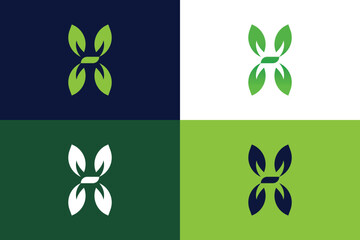 Green Color Letter and Leaf Logo Design