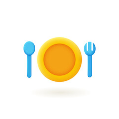 Food and beverage 3d icon. Cooking food, vegetable, restaurant and cafe. 3d render vector illustration