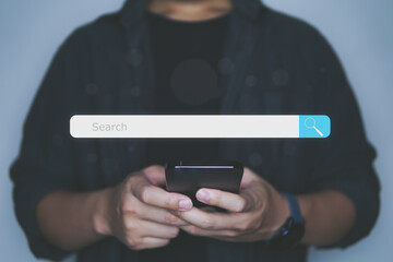 Data Search concept, Technology Search Engine Optimization By People using smartphone to Searching for information on website.