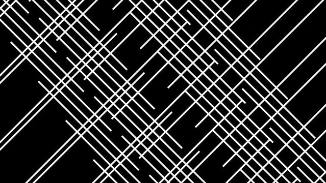 Animated black and white lines, abstract geometric background, seamless looping