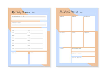 SET Planners Template of personal daily and weekly planner, weekly plan and Trendy colors. Planner weekly and daily planner