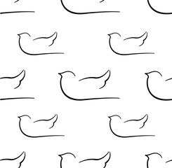 Illustration of a seamless pattern of a dove on an isolated white background. Peace logo and symbol. We pray for Ukraine. No war. World peace day concept.
