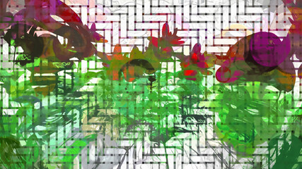 Botanical Grid Art Flowers Digital Rendering