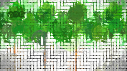 Botanical Grid Art Trees Digital Rendering