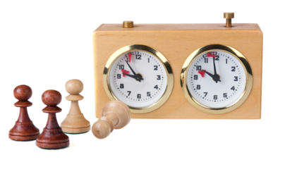 Chess clock with chess pieces isolated on white