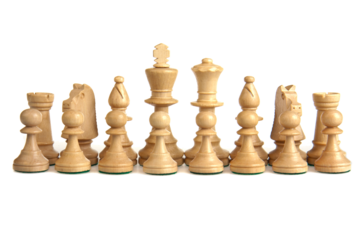 16 white chesspieces in their start order, transparent background