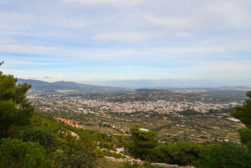 Fototapeta na wymiar Athens cloudy cityscape panorama from mount Hymettus.