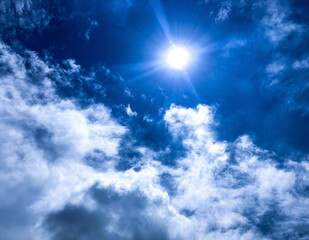 blue sky with clouds and sun