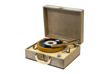Little retro record player isolated.
