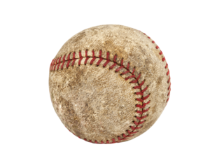 Old worn grungy baseball isolated.