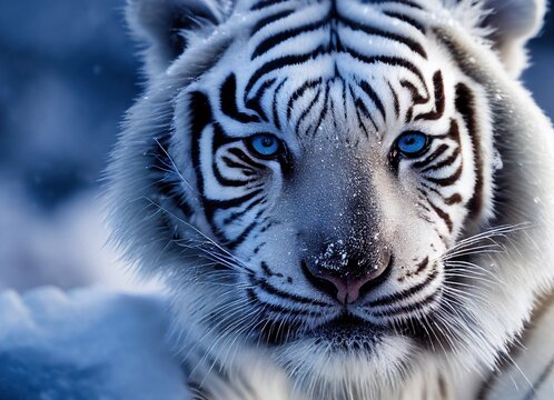 Premium AI Image  A white tiger with blue eyes and a black background with  a lightning bolt